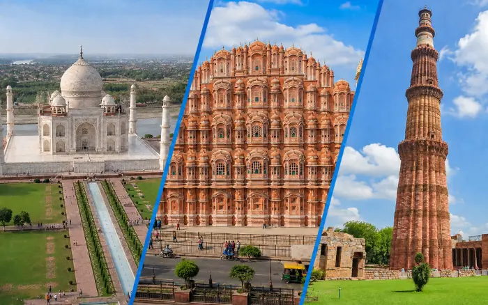 Golden Triangle Tour Itinerary Planner featuring Taj Mahal, Hawa Mahal and Qutub Minar