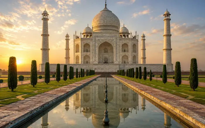 Taj Mahal in Agra during a Golden Triangle Tour with luxury hotel accommodation