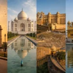 Delhi India Gate, Agra Taj Mahal, Jaipur Amber Fort and Amritsar Golden Temple