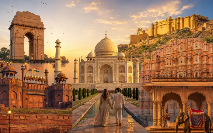 Golden Triangle Tour with Luxury Hotels Included featuring Delhi, Agra and Jaipur landmarks