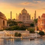 Golden Triangle Tour with Udaipur Package featuring Taj Mahal, Jaipur architecture and Udaipur lake scenery