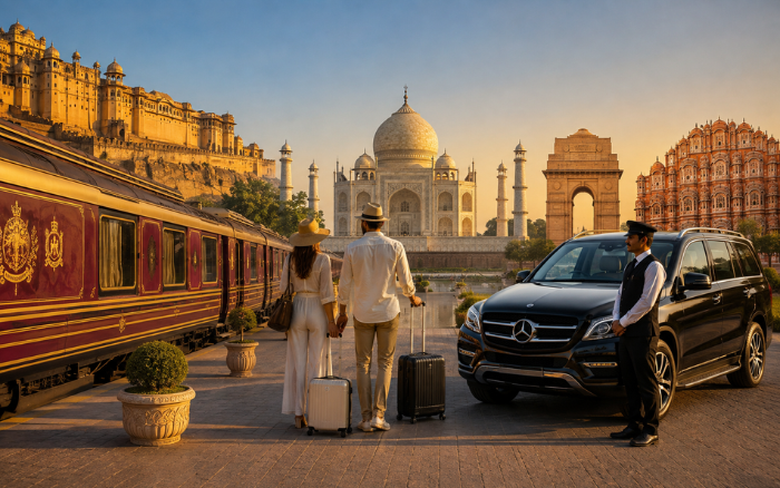 Palace on Wheels vs Private Luxury Golden Triangle Tour with Taj Mahal and luxury SUV.