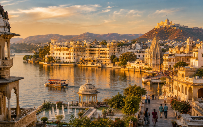 Udaipur City of Lakes with Lake Pichola, City Palace, temples and Aravalli Hills
